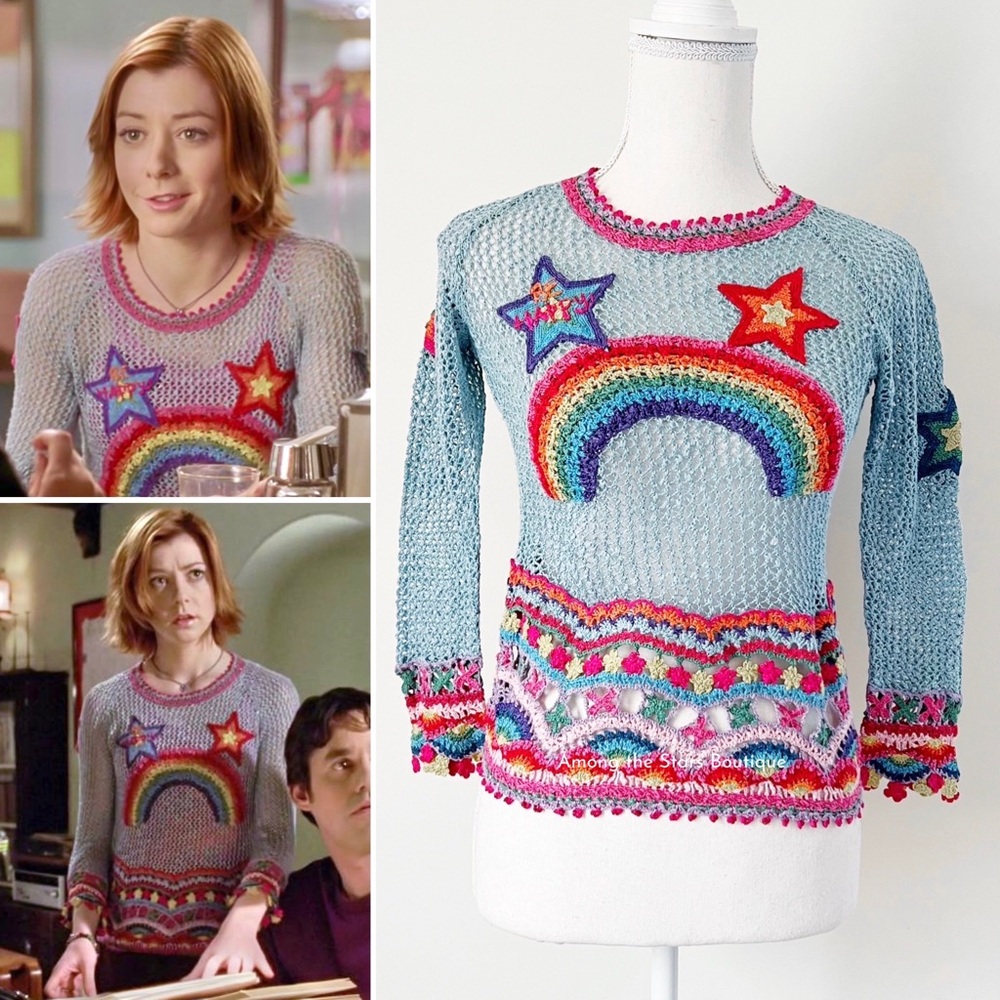 Extremely Rare Y2K Vintage Knit Crochet Rainbow Sweater ASO Willow in BTVS